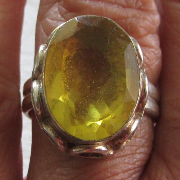 Sterling Silver 925 Large Yellow Citrine Ring - Sz 8 - Picture 1 of 7